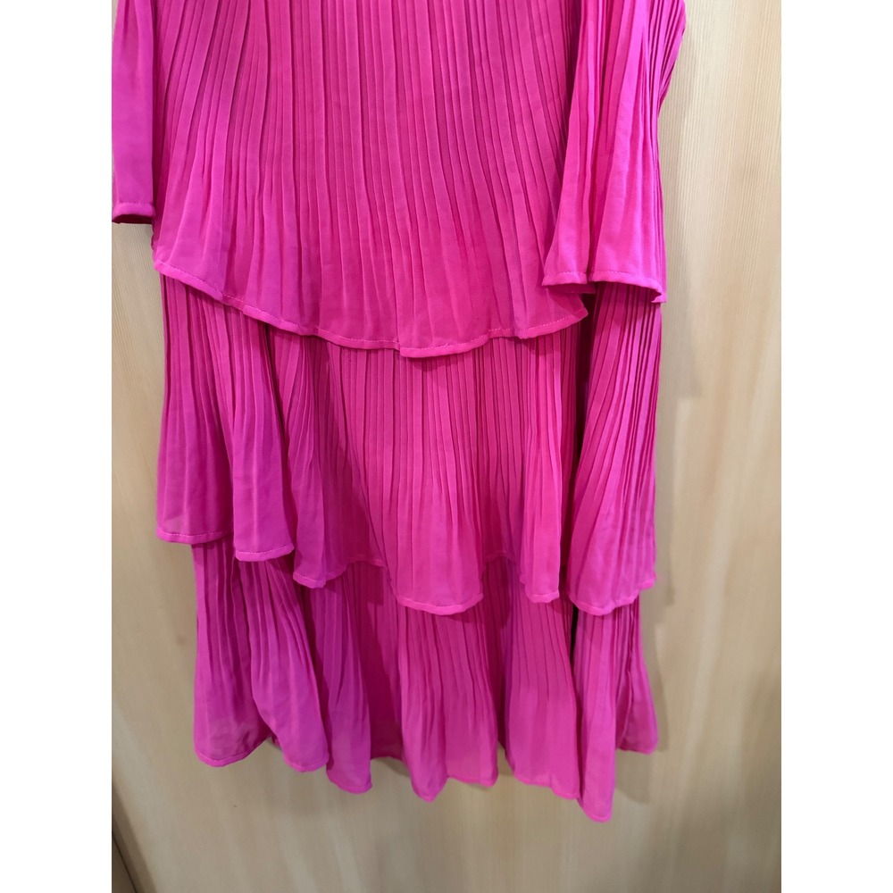 Hot Pink Pleated Tiered Midi Skirt Ruffle Layered Accordion Bright Fuchsia - Picture 4 of 5